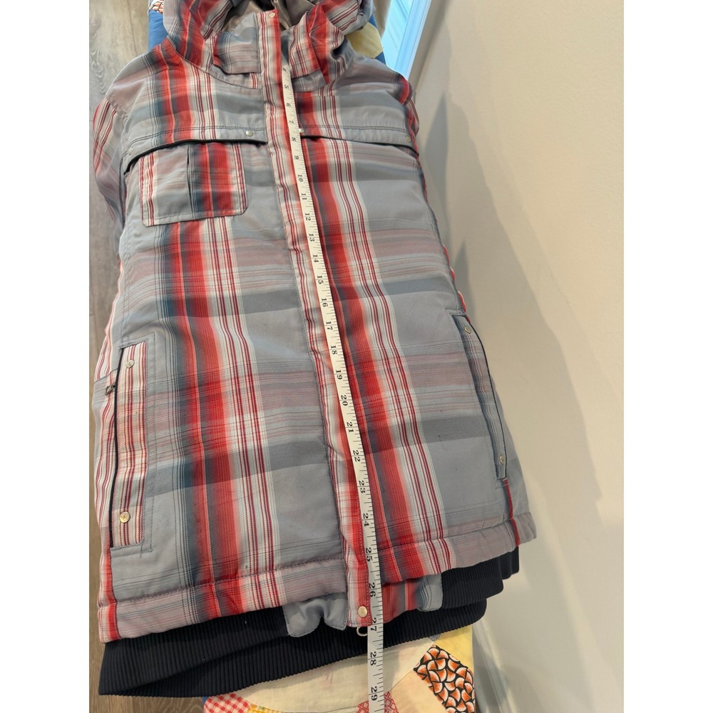 686 Acc Michael Akira West Womens Plaid Snowboard Jacket Red Grey Hooded Medium - Picture 12 of 12